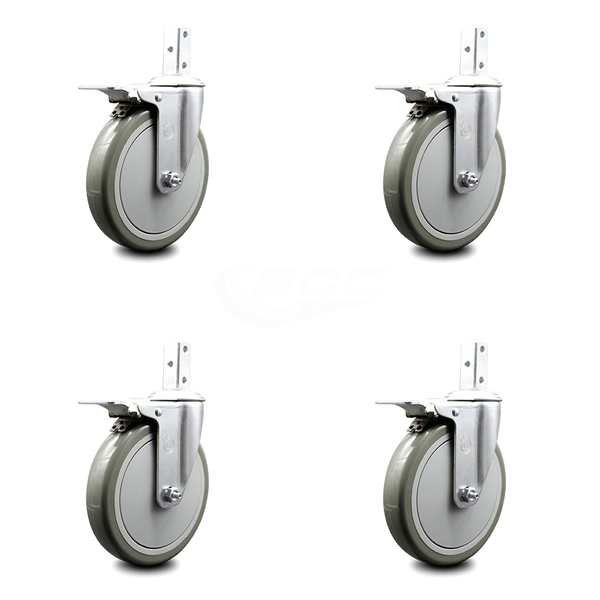 Service Caster 6 Inch Gray Poly Wheel Swivel 3/4 Inch Square Stem Caster Set Total Lock Brake SCC-SQTTL20S614-PPUB-GRY-34-4